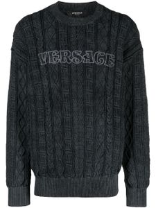 Versace pull Greca en maille torsadée - Noir