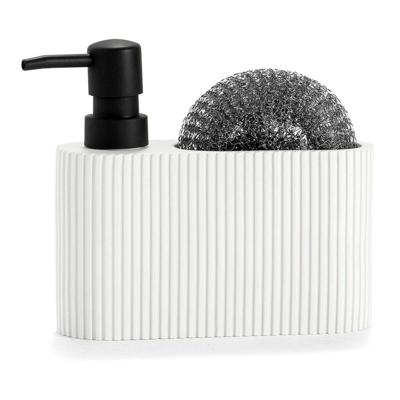 2-in-1 zeepdispenser voor het aanrecht Andrea House CC71086 Hars Polyresin 16 x 5 x 15 cm Schuurspons Wit