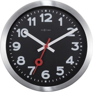 NeXtime NE-3998ARZW Wandklok &apos;Station&apos; Ø19 Cm, Geborsteld Aluminium Zwart