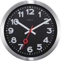 NeXtime NE-3998ARZW Wandklok &apos;Station&apos; Ø19 Cm, Geborsteld Aluminium Zwart