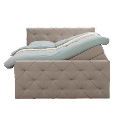 Boxspring met opbergruimte en voetbord Liv geruit - beige - 160x200cm - Leen Bakker
