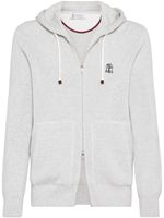 Brunello Cucinelli hoodie zippé en coton à logo brodé - Blanc - thumbnail