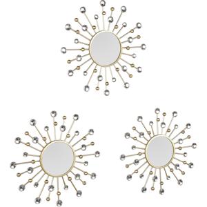 Spiegel Set - Trion Melis - Ø25.5cm - 3 Stuks Hangspiegels in Frame - Metaal - Goud