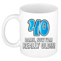 Verjaardag cadeau mok 40 jaar - nu ben ik echt oud! - blauw - 300 ml - keramiek