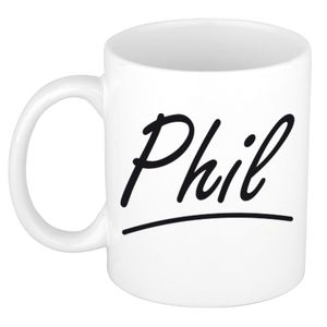 Naam cadeau mok / beker Phil met sierlijke letters 300 ml   -