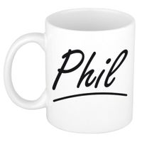 Naam cadeau mok / beker Phil met sierlijke letters 300 ml   - - thumbnail