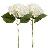 Kunstbloem hortensia tak - 2x - Annabelle - 52 cm - creme - Kunst zijdebloem - Hydrangea