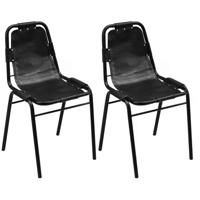 Eetkamerstoelen 2 st echt leer zwart