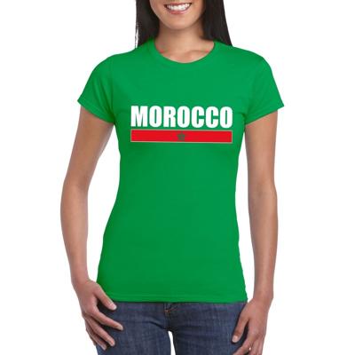 Marokko supporters kleding t-shirt - voor dames - groen - met vlag kleuren print - korte mouwen
