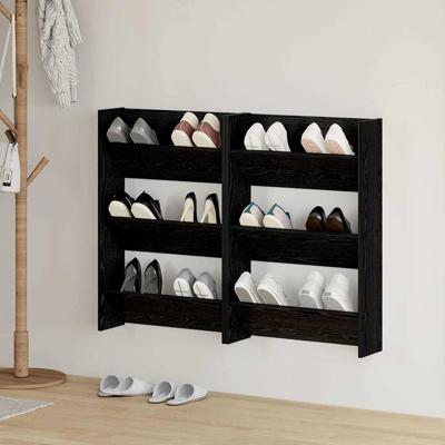 Wand Schoenenkasten met plank 2 pcs Zwart eiken Bewerkt hout
