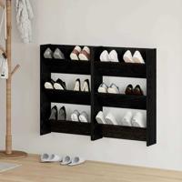 Wand Schoenenkasten met plank 2 pcs Zwart eiken Bewerkt hout