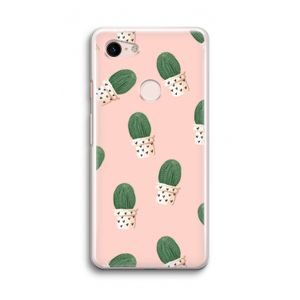 Cactusprint roze: Google Pixel 3 Transparant Hoesje