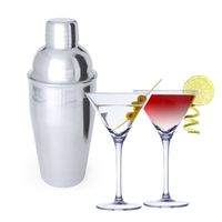 4x Cocktailglazen / martiniglazen 220 ml + cocktailshaker 550 ml RVS - thumbnail