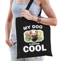 Franse bulldog honden tasje zwart volwassenen en kinderen - my dog serious is cool kado boodschappen - thumbnail