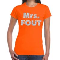 Verkleed t-shirt voor dames - Mrs. Fout - zilver glitter - oranje - foute party kleding
