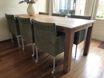 Set van 6 leren kuip eetkamerstoelen - met wieltjes - groen leer - Echt leer, Modern, ontdek de vele Leersoorten en Kleuren bij ShopX