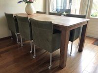 Set van 6 leren kuip eetkamerstoelen - met wieltjes - groen leer - Echt leer, Modern, ontdek de vele Leersoorten en Kleuren bij ShopX