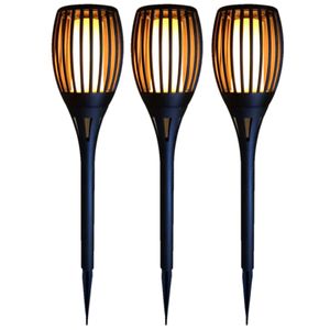 Set van 3x stuks Horror decoratie solar LED vlam tuinfakkels zwart 78 cm