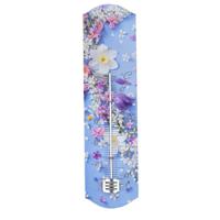 Binnen/buiten thermometer met lentebloemen print - blauw - metaal - 29 x 6.5 cm