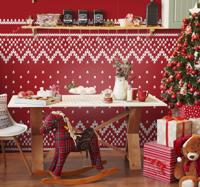 Rood behang Typisch kerstpatroon