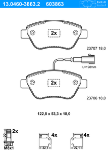 Remblokkenset, schijfrem ATE, u.a. für Fiat, Citroën, Alfa Romeo, Peugeot