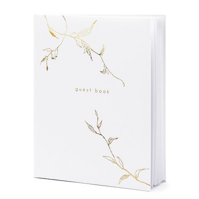 Gastenboek/receptieboek Nature - Bruiloft - wit/goud - 20 x 24,5 cm