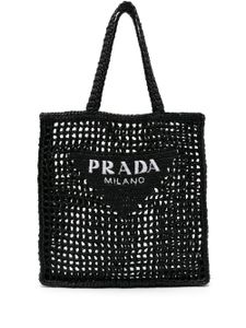 Prada sac cabas en raphia à logo triangle - Noir