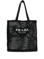 Prada sac cabas en raphia à logo triangle - Noir - thumbnail