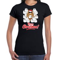 Fout Kerst t-shirt / outfit met hamsterende kat Merry Christmas zwart voor dames