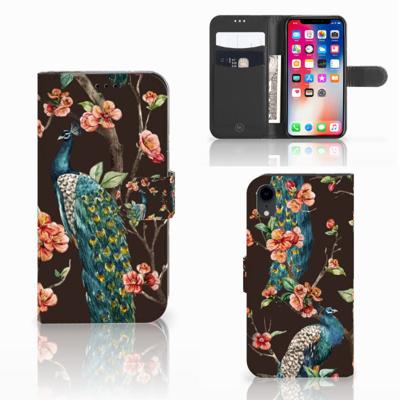 Apple iPhone Xr | Telefoonhoesje | Met pasjeshouder | Pauw met Bloemen