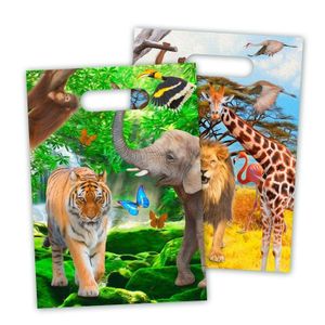 8x stuks Safari/jungle thema kinderfeestje feestzakjes/uitdeelzakjes 16,5 x 23 cm