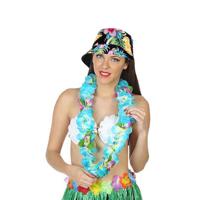 Carnaval verkleed set - Tropische Hawaii party - bucket hoedje - met bloemenslinger - volwassenen