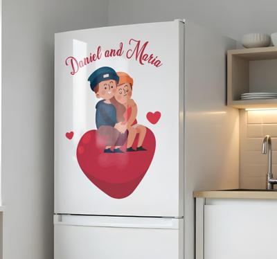 Verliefd stel op jullie namen koelkast sticker