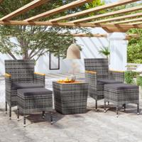 5-delige Bistroset poly rattan en massief acaciahout grijs