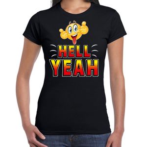 Funny emoticon t-shirt Hell yeah zwart voor