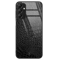 Samsung Galaxy A14 glazen hardcase - Croco zwart Samsung Galaxy A14 glazen hardcase - Croco zwart