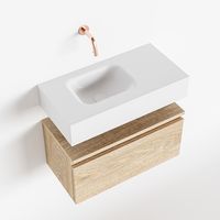 Toiletmeubel Mondiaz Andor | 60 cm | Meubelkleur Washed oak | Lex vrijhangend wastafel Talc Links | Zonder kraangat