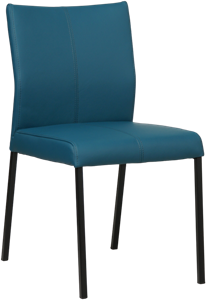 Blauwe leren moderne eetkamerstoel Basic - poot vierkant zwart - Hermes Leer Turquoise (blauw leer)