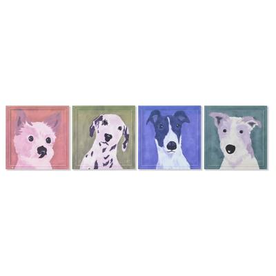 Schilderij Home ESPRIT Blauw Groen Oranje Stads 50 x 2 x 50 cm (4 Stuks)