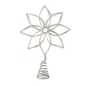 Kerstboom ster/bloem piek/topper met LED verlichting warm wit 27 cm met 20 lampjes   -