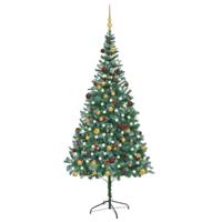 VidaXL Kunstkerstboom met verlichting kerstballen dennenappels 210 cm