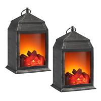 Set van 2x stuks sfeerhaarden lantaarns met LED verlichting 16 x 14 x 27 cm