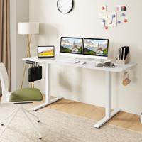 Elektrisch Sta-Bureau 160 x 60 cm 3 Geheugenhoogtes in Hoogte Verstelbaar Bureau 2 Haken Kabelgaten Anti-Collision Ontwerp Wit