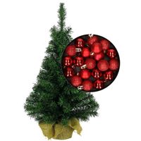 Mini kerstboom/kunst kerstboom H45 cm inclusief kerstballen rood - Kunstkerstboom - thumbnail