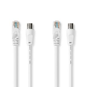 Coax- en CAT6-Combikabel | IEC (Coax) Male / RJ45 Male | IEC (Coax) Female / RJ45 Male | Vernikkeld