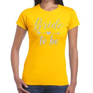 Bride to be Cupido zilver glitter t-shirt geel dames