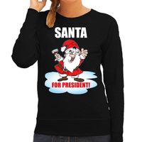 Santa for president Kerst sweater / foute Kersttrui zwart voor dames - thumbnail