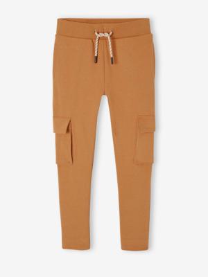 Joggingbroek met battle-zakken voor jongens pecannoot