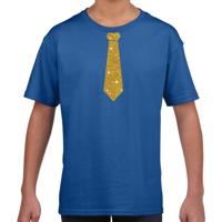 Verkleedkleding t-shirt - blauw - met kleine Stropdas - goud glitters - kinderen - carnaval