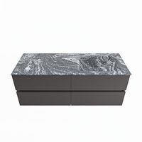 MONDIAZ VICA-DLUX 130cm badmeubel onderkast Dark grey 4 lades. Inbouw wastafel CLOUD rechts zonder kraangat, kleur Lava.